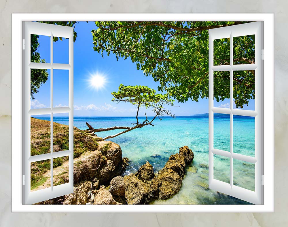 Фотообои WS Wallpaper Окно с видом на море 150x100 см (417725731)