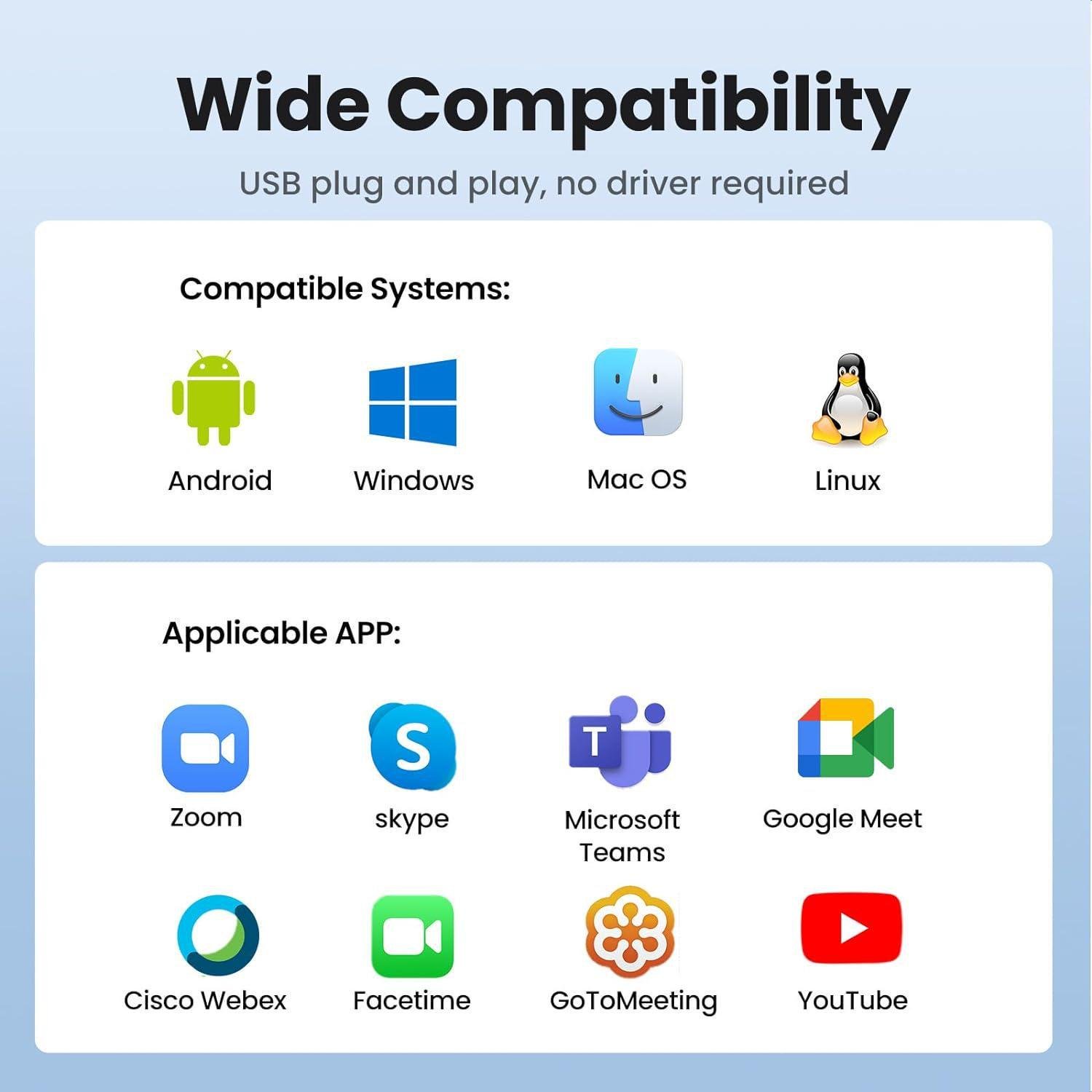 Веб-камера UGREEN 1080p Full HD с двумя микрофонами USB Черный (15728) - фото 6 Веб-камера UGREEN 1080p Full HD с двумя микрофонами USB Черный (15728) - фото 6