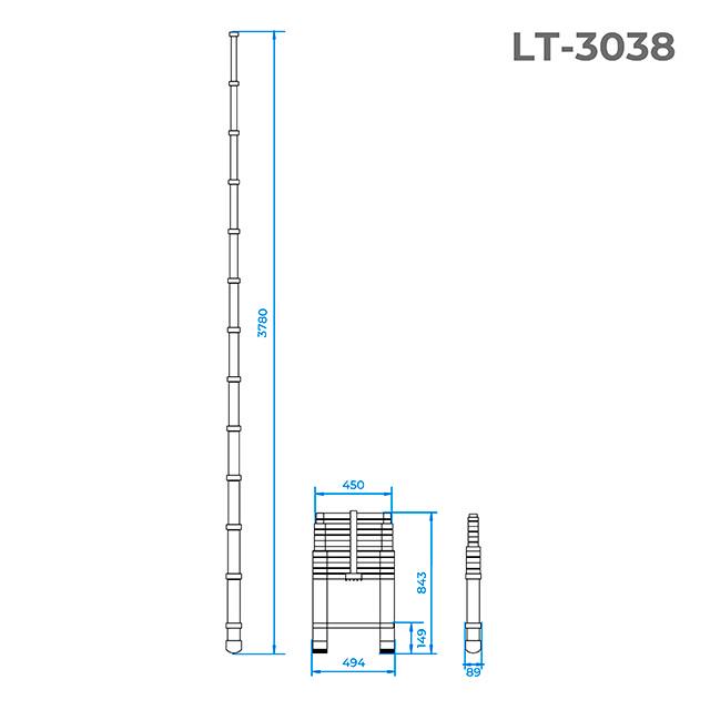 Лестница алюминиевая Intertool LT-3038 телескопическая 12 3,80 м (9255176) - фото 3