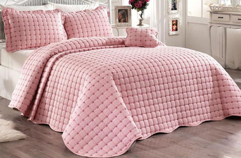 Стеганое покрывало Istanbul Hazal 250х260 см с наволочками 100% хлопок Розовый (SA-3674)