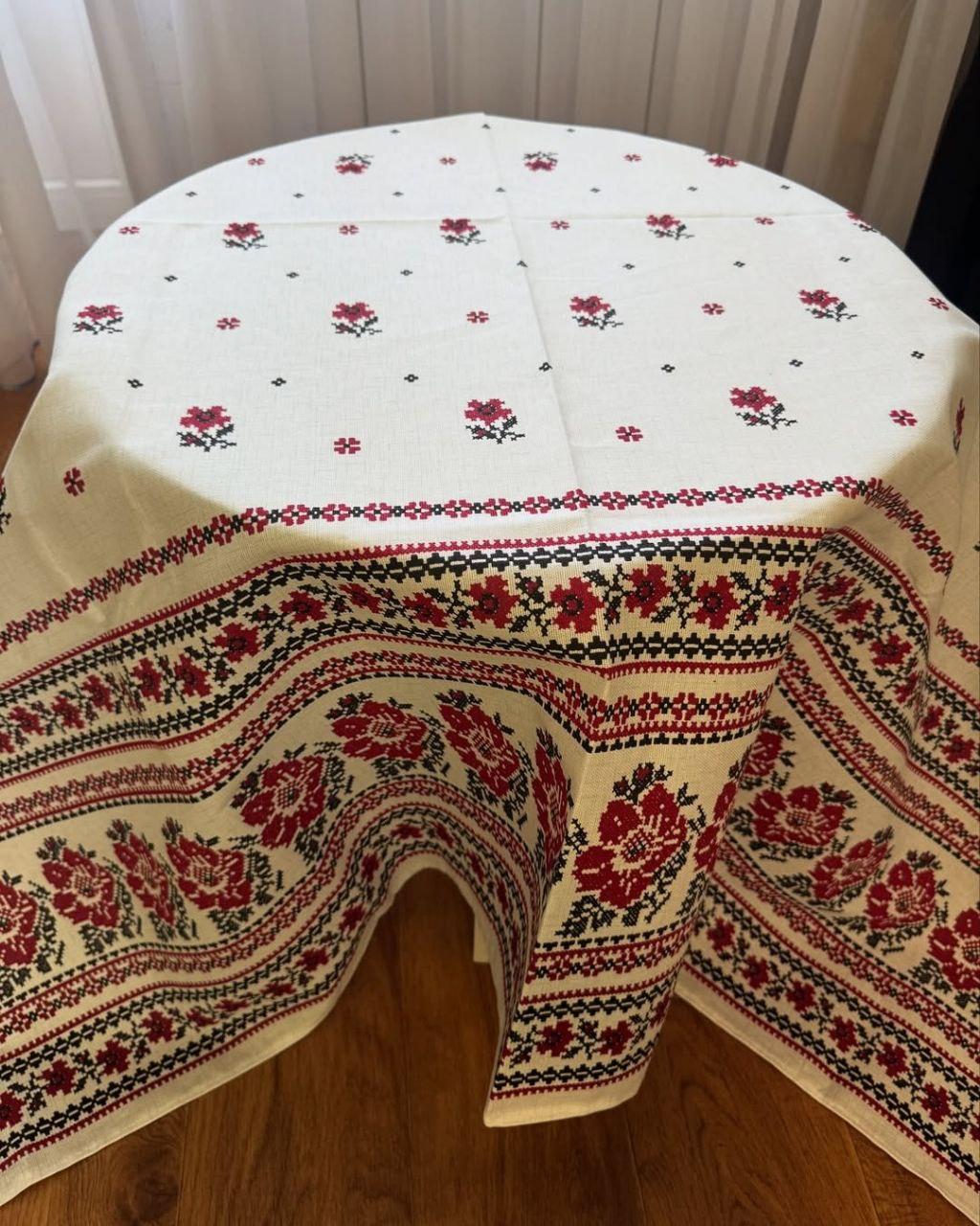 Скатерть для кухонного стола Лен 150х220 см Белый с красным (П4К-am-skatert-N-041-03)