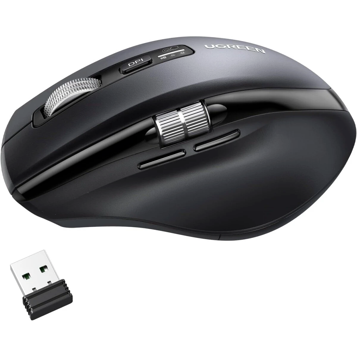 Беспроводная мышь UGREEN M751 Bluetooth 5.4/2.4G 6 кнопок с боковым колесом Черный (45792)