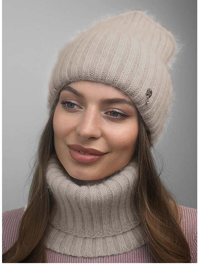 Комплект вязаная шапка женская и снуд Braxton Витория Темный кофе (833W) - фото 1