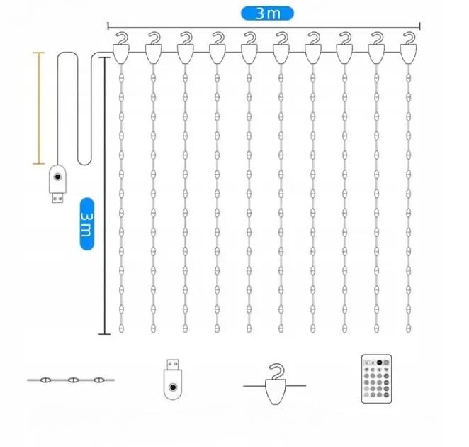 Гирлянда-штора Smart LED с приложением/пультом/Bluetooth USB 3х3 м (16902h) - фото 6 Гирлянда-штора Smart LED с приложением/пультом/Bluetooth USB 3х3 м (16902h) - фото 6