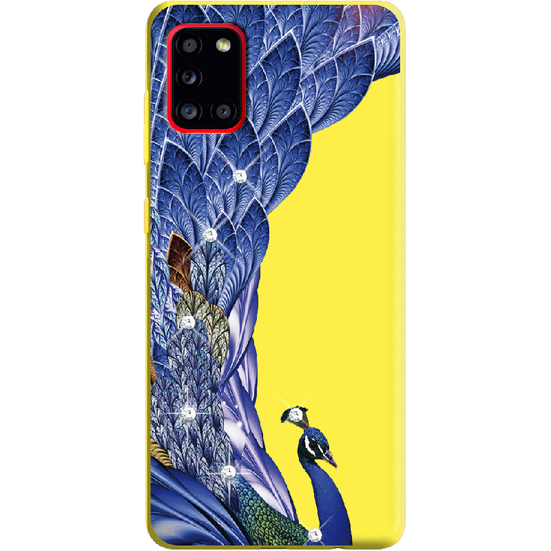Чохол Boxface Samsung A315 Galaxy A31 Павич зі стразами Жовтий силікон (39470-rs7-39919)