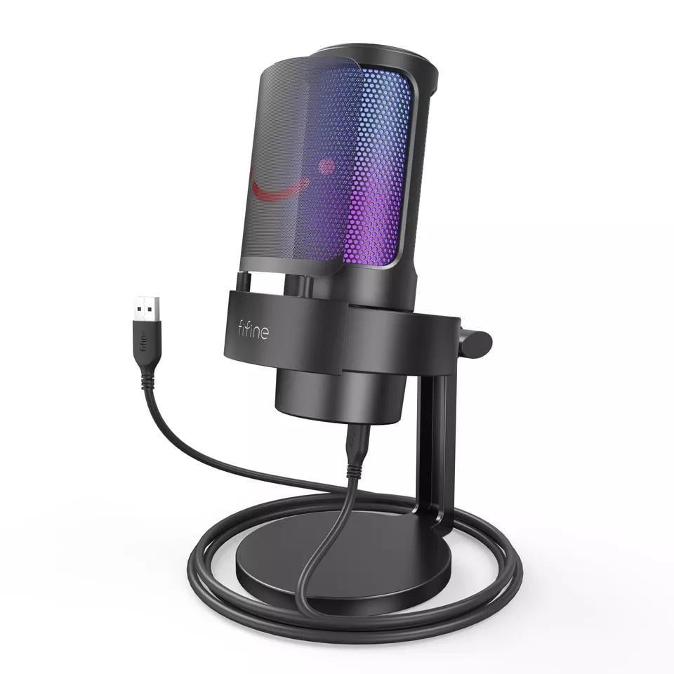 Микрофон Fifine AmpliGame A8 USB с RGB подсветкой и поп фильтром Микрофон Fifine AmpliGame A8 USB с RGB подсветкой и поп фильтром
