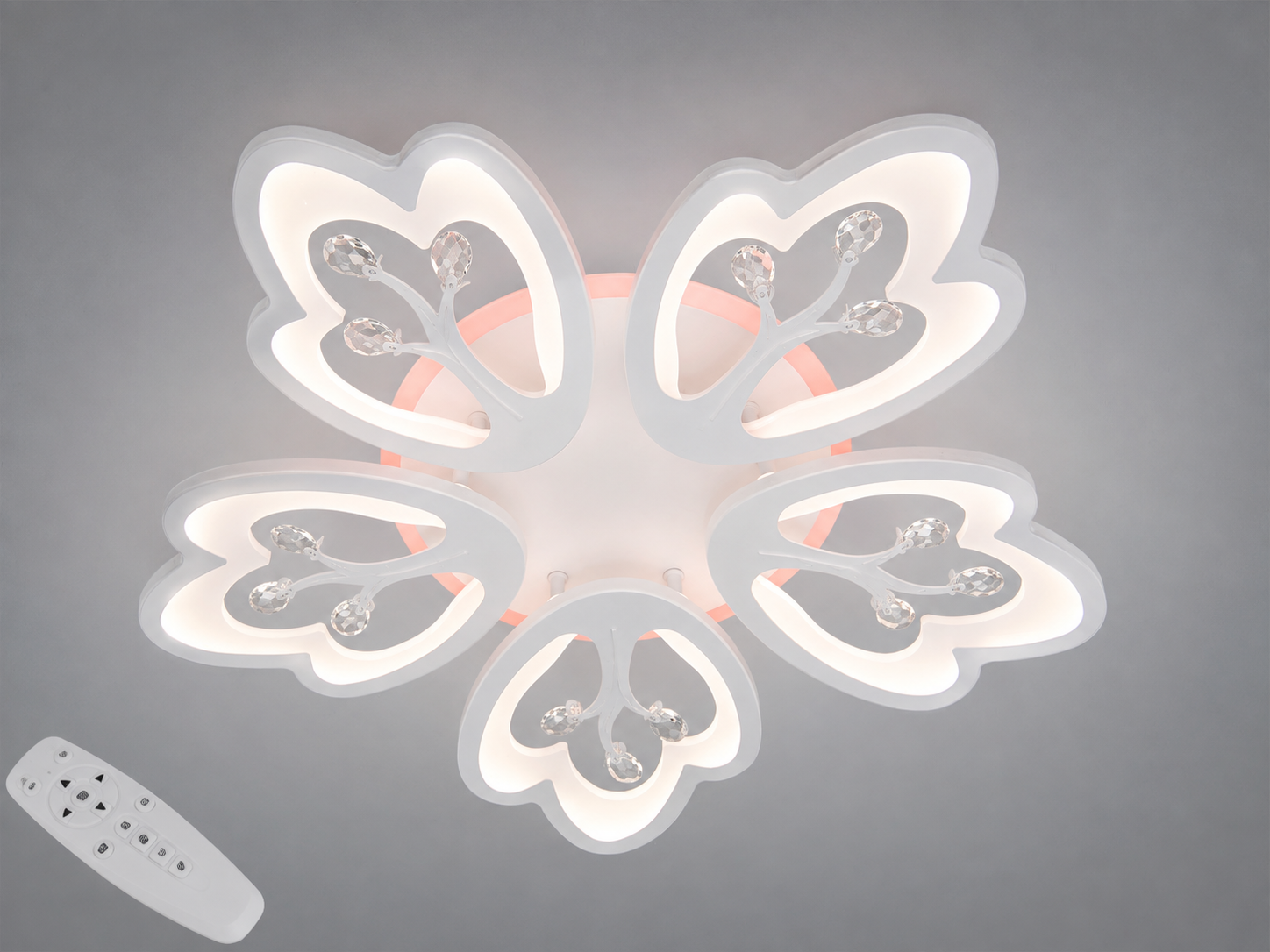 Люстра потолочная LED 5 лепестков пульт/димер 90 W Белый (8148/5WH 3col dim)