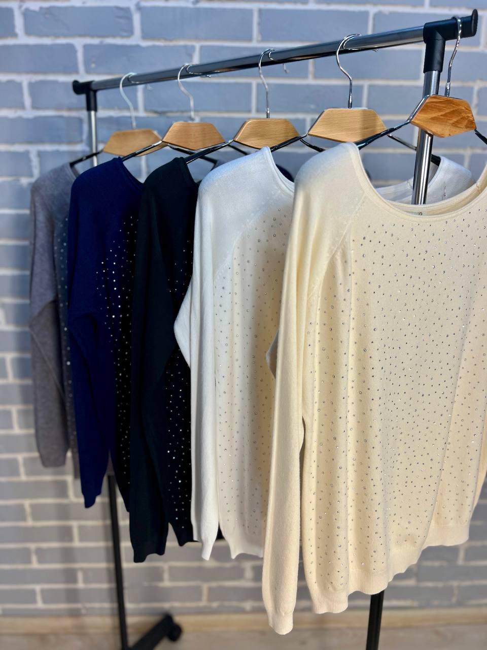 Джемпер женский ACCORDDREAM 9067 тонкий свитер россыпь камней OS Серый (958) - фото 10