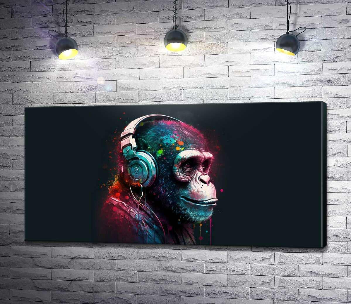 Картина ArtPoster Шимпанзе меломан в наушниках 130x66 см Модуль №1 (004149)