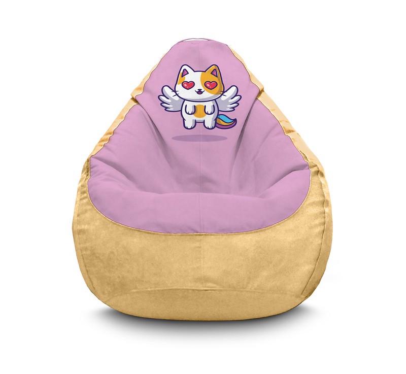 Кресло мешок iPuff Cute cat With Wings Флок XXL 90х125 см Бежевый