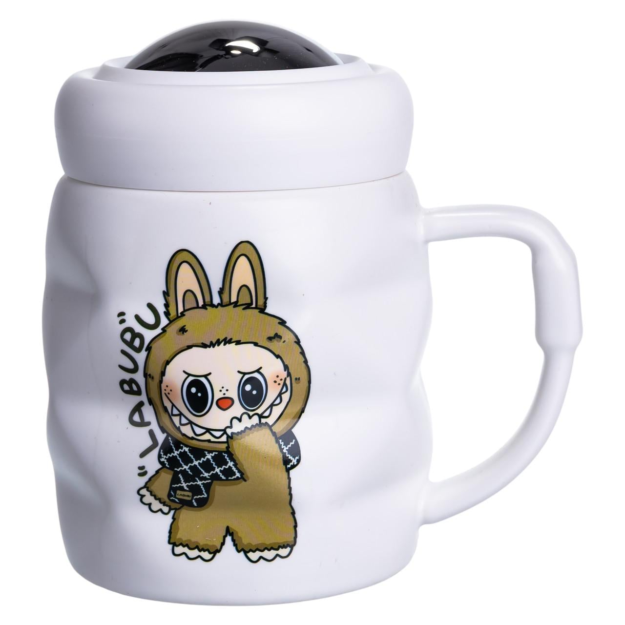 Чашка фарфоровая Light House LG-30205 У с крышкой 400 мл Белый с коричневым