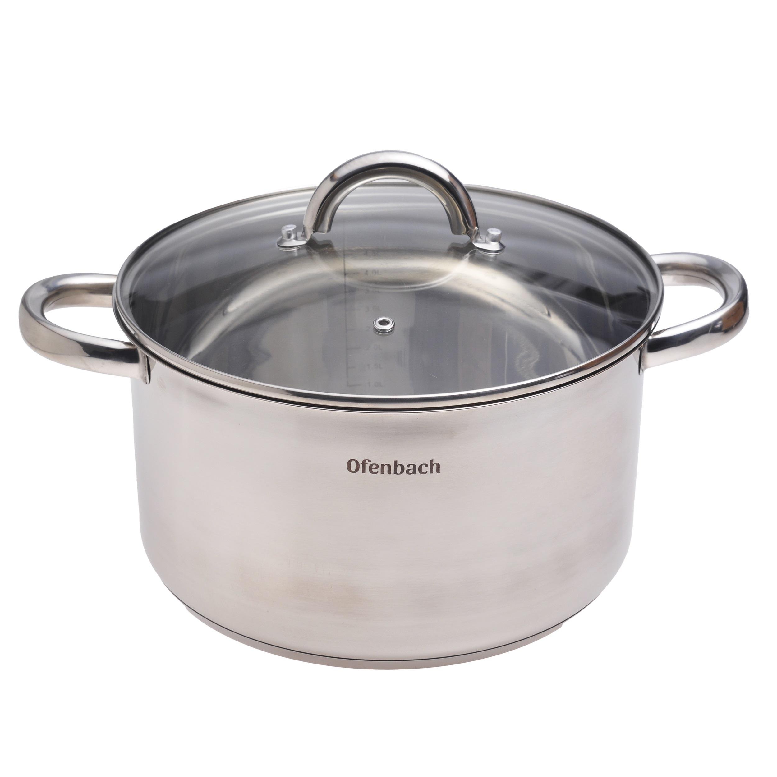 Кастрюля со стеклянной крышкой Ofenbach КМ-100527 из нержавеющей стали 5,5 л Стальной (150-84-100527)