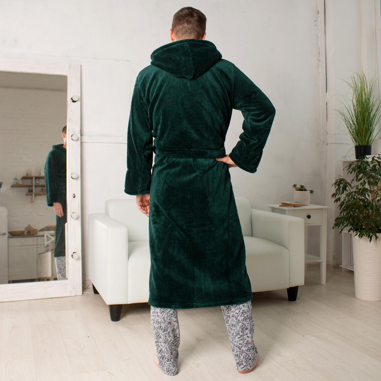 Халат махровый мужской на запах с капюшоном 2 кармана р. 50 Бутылочный (L) - фото 2 Халат махровый мужской на запах с капюшоном 2 кармана р. 50 Бутылочный (L) - фото 2