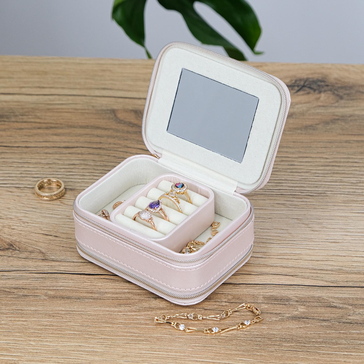 Шкатулка для украшений Гранд Презент с зеркалом двухсторонний 11,5х8,5х5 см Пудровый (JZ-006-1)