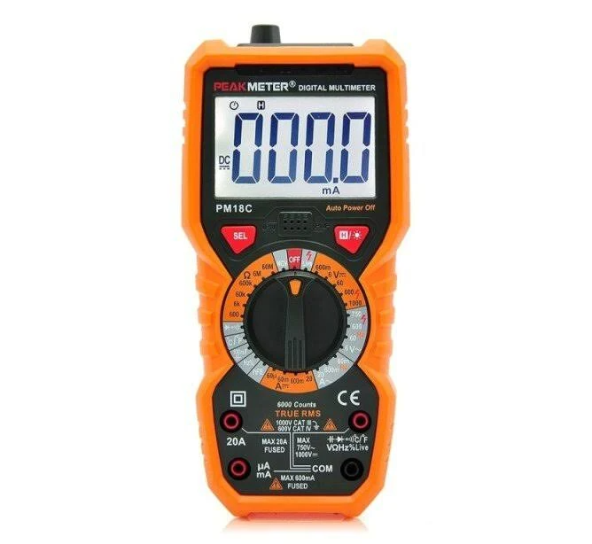 Мультиметр цифровий багатофункціональний PeakMeter PM18C з NCV-детектором підсвіткою та ліхтариком Чорно-помаранчевий (168-31-PM18C)