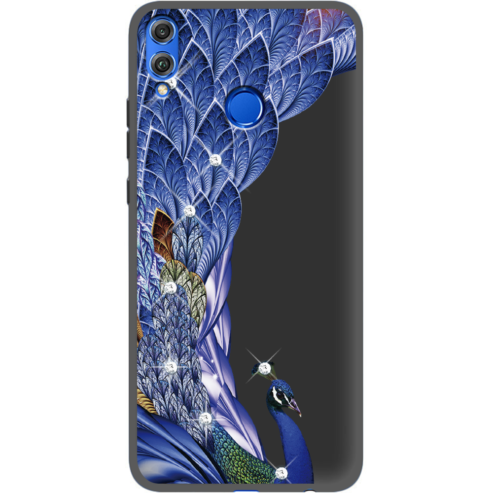 Чехол Boxface Honor 8x Павлин со стразами Черный силикон (35419-rs7-35500)