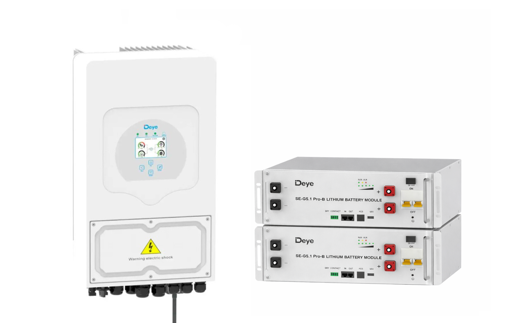 Инвертор гибридный Deye SUN-5K-SG05LP1-EU 5 кВт и две батареи Deye SE-G5.1 Pro-B 5,12 кВт·ч White (33088358)