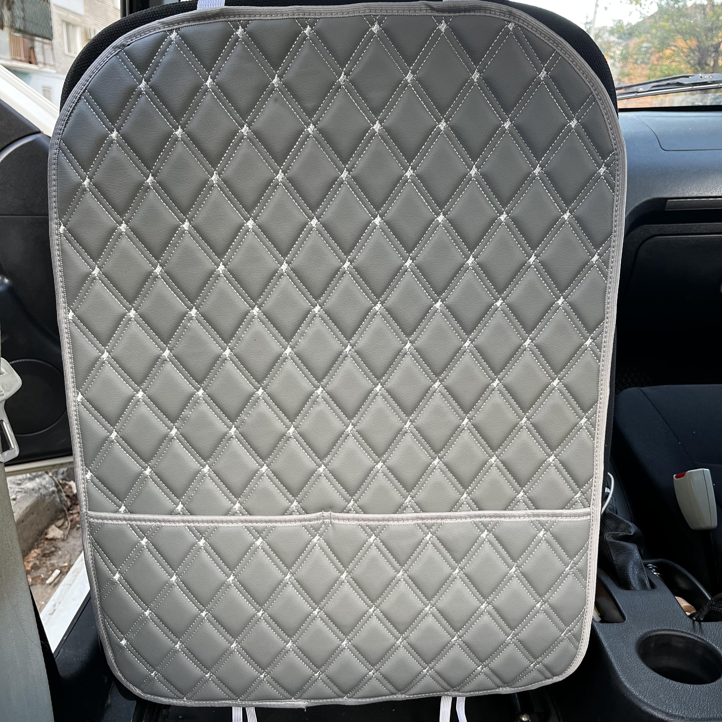 Накидка захисна на спинку переднього сидіння автомобіля з екошкіри 60x45 см з карманами Сірий (29882966) - фото 1