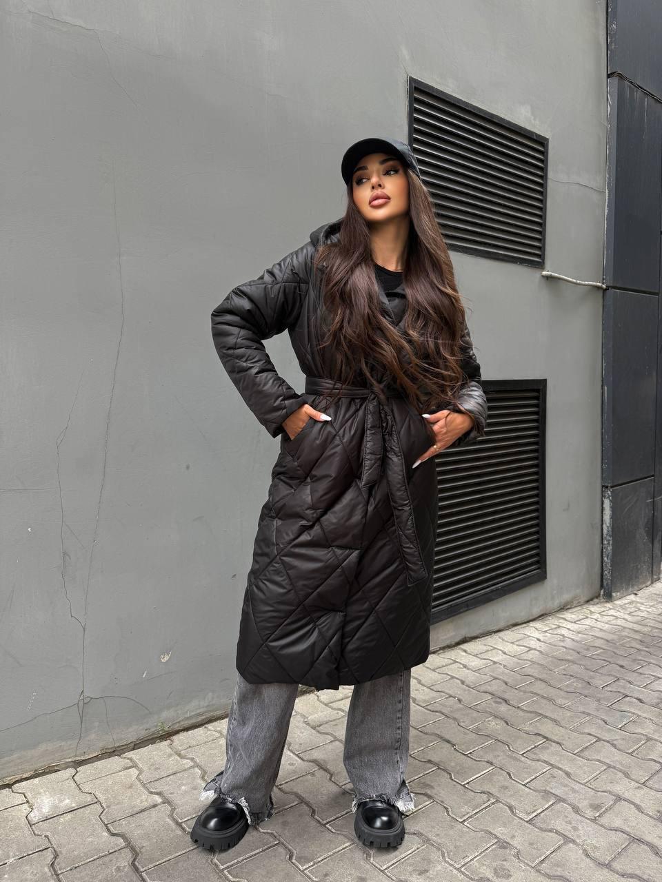 Пальто жіноче зимове Марія стьобане з капюшоном S Чорний (29528567) - фото 12