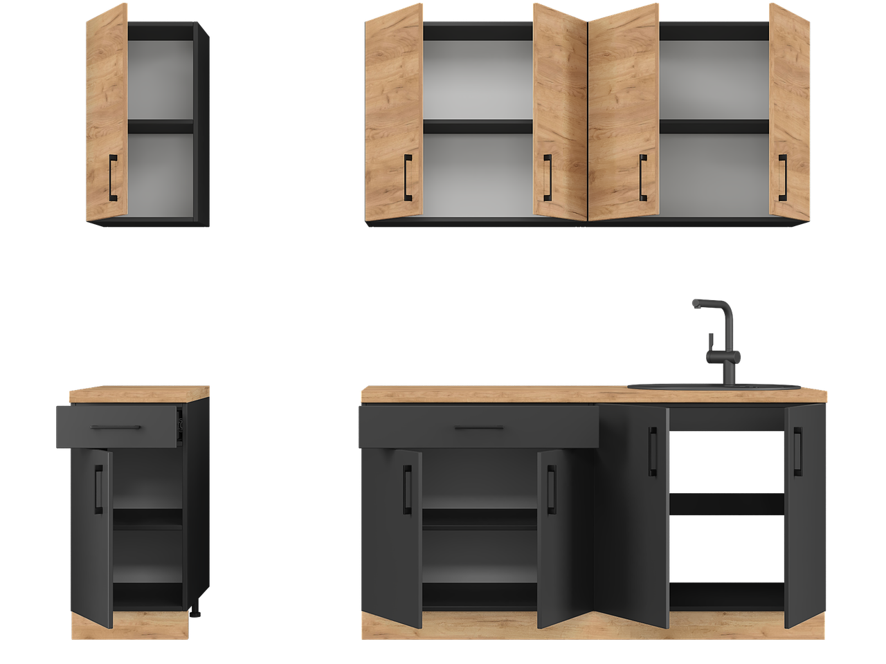 Меблі для кухні зі стільницею Еверест К-3 Оптіма 2,5 м Крафт золотий/Антрацитовий (25012)