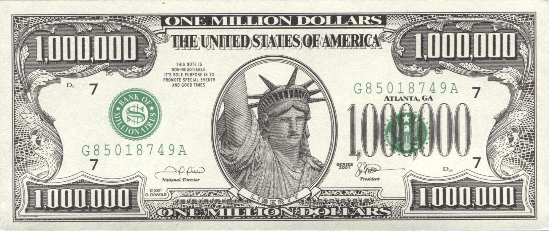 Коллекционная банкнота США 2001 1000000 долларов UNC