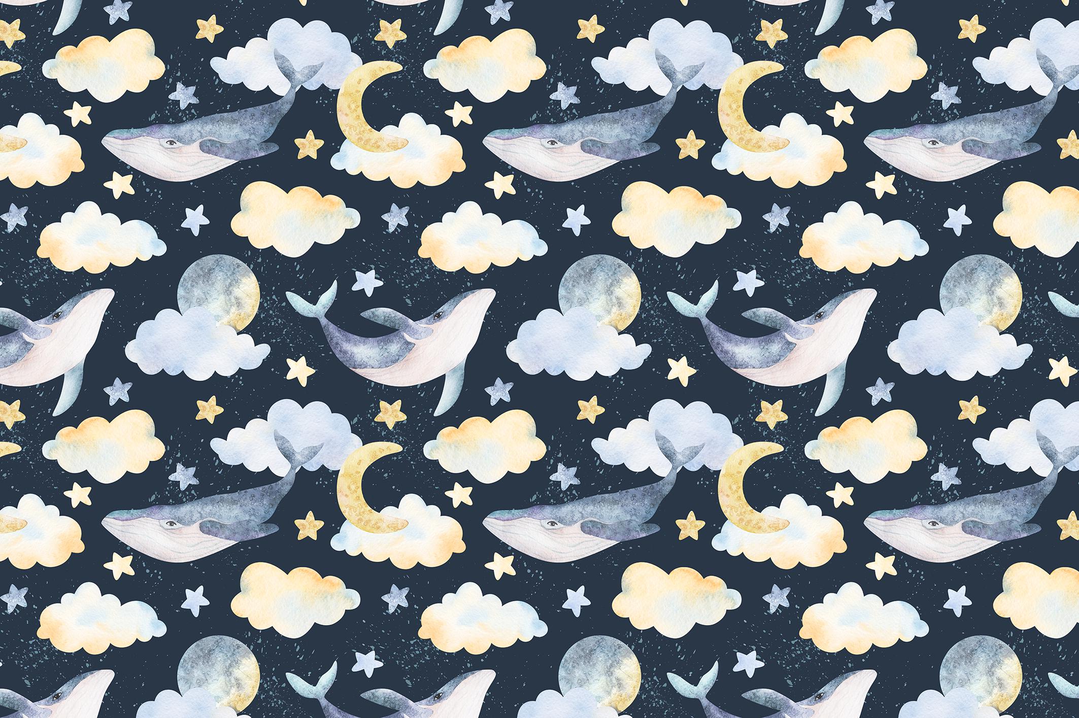 Фотообои флизелиновые Upstream Облачные киты 368х245 см (S5KID-048/7)