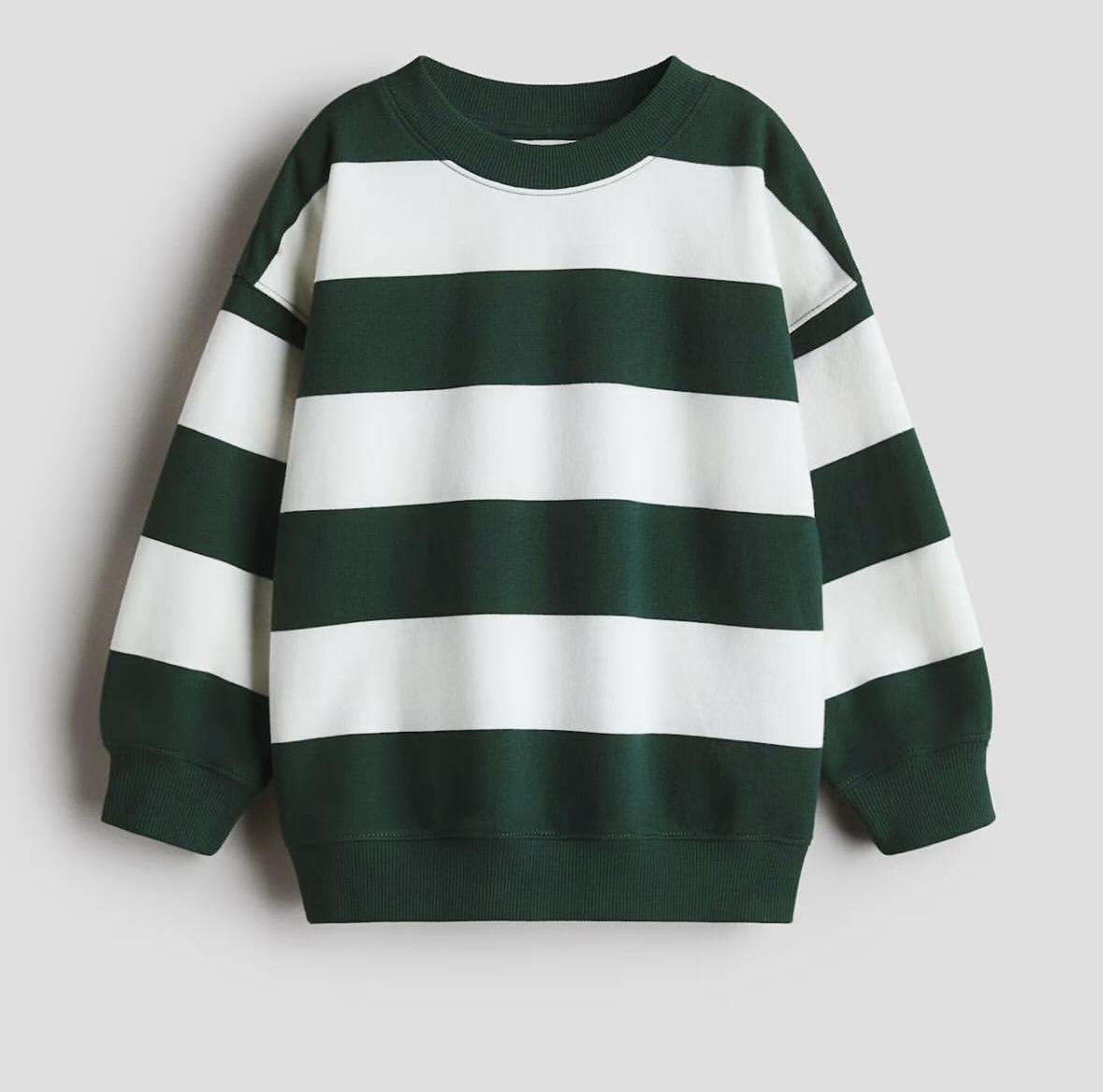 Свитшот детский утепленный в полоску H&M 92 см Белый/Зеленый (458632)