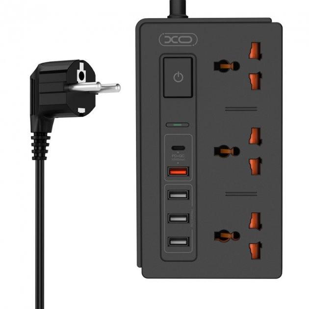 Мережевий подовжувач XO WL06 3 розетки/4USB/Type-C/PD/QC 3.0 Quick Charge 3 1,8 м Black - фото 2