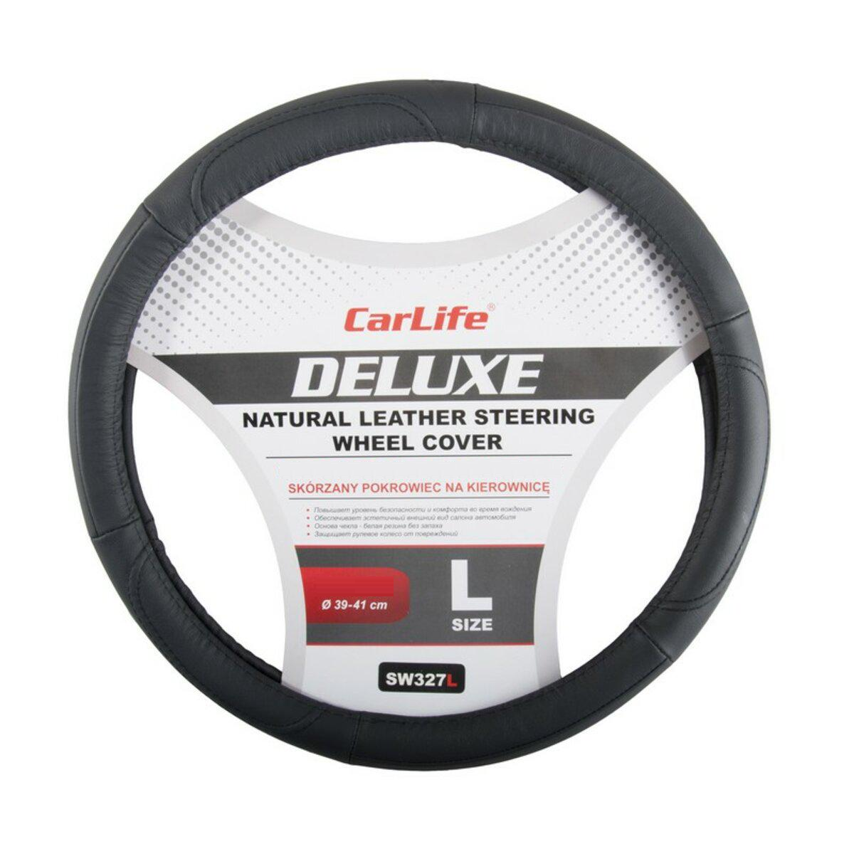Чехол на руль CarLife кожаный L/39-41 см Черный (SW327L)