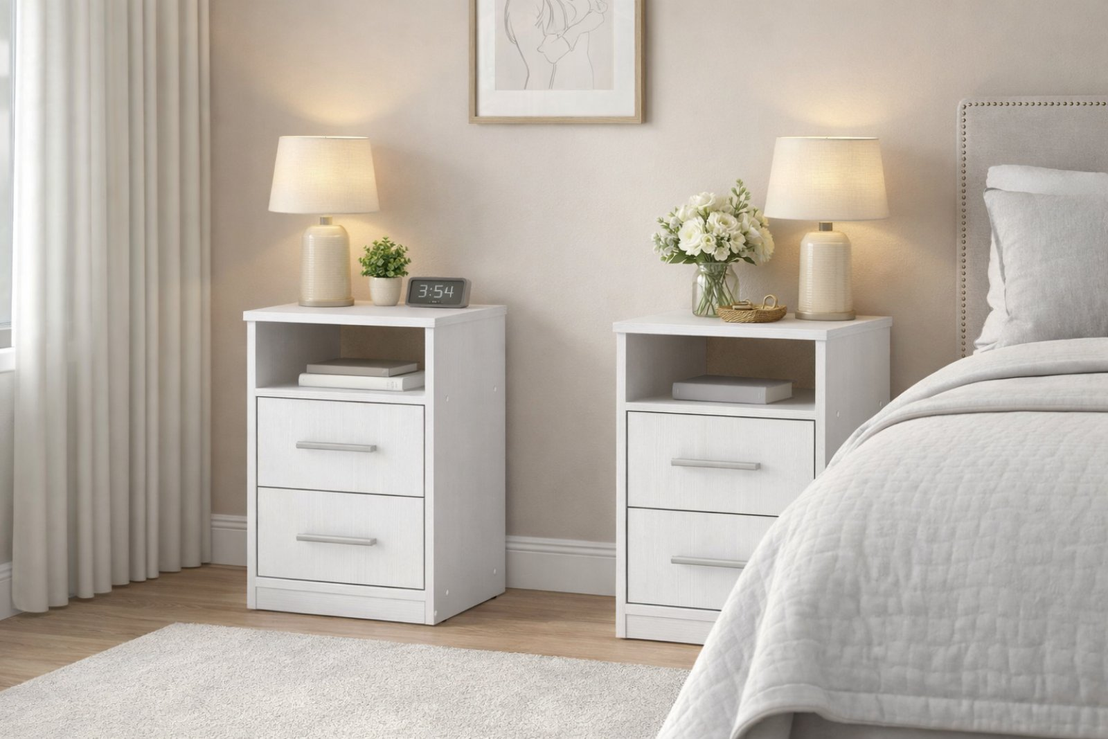 Тумба прикроватная Kompanit ПКТ-2 2 ящика и ниша 38х38х57 см 2 шт. Нимфея альба (31548302)