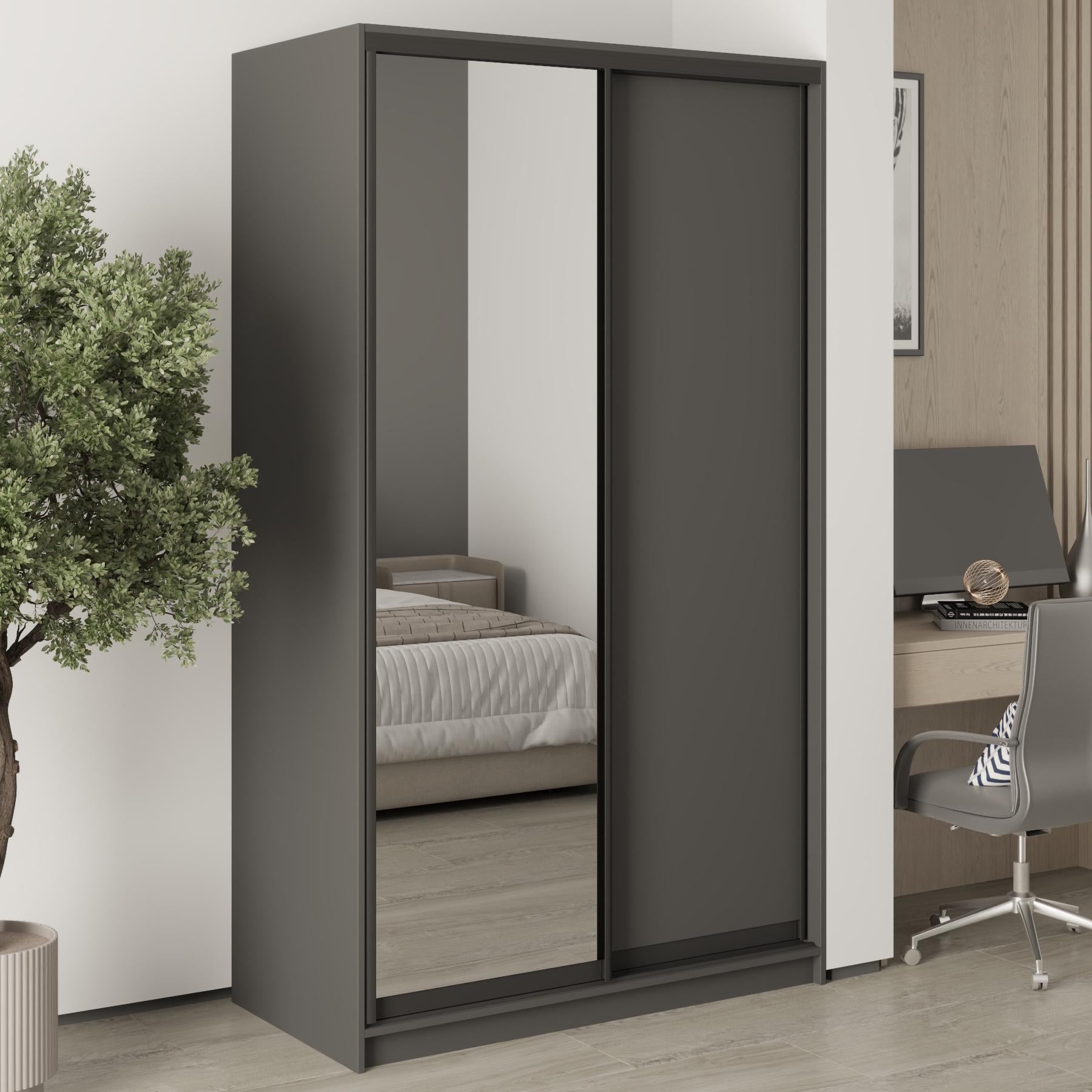 Шкаф-купе двухдверный MebelStar Уни BG ДСП/зеркало 120x45x210 см Антрацит (MBS-11359)