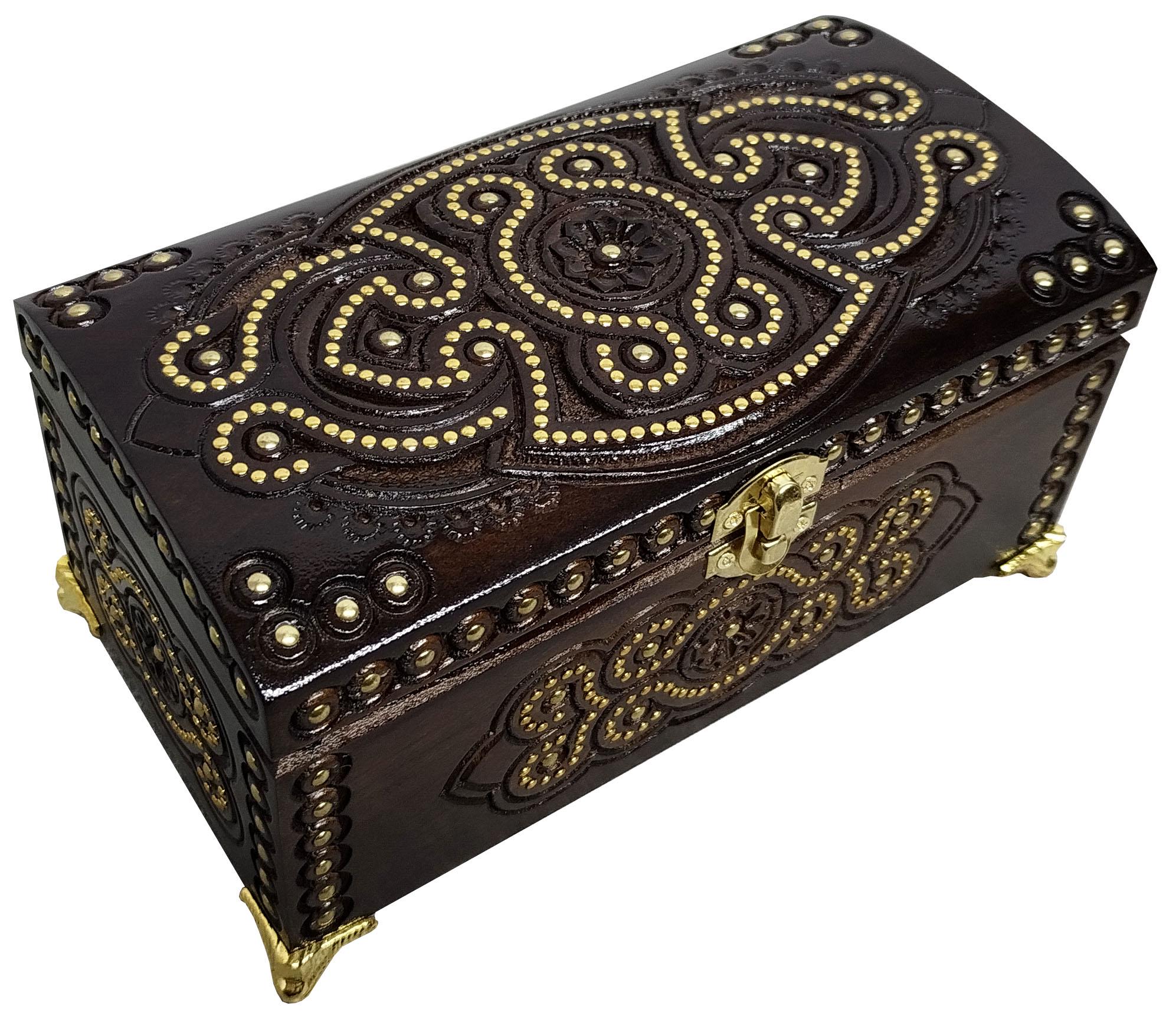 Шкатулка дерев'яна інкрустована металом 21x11 см (00162)