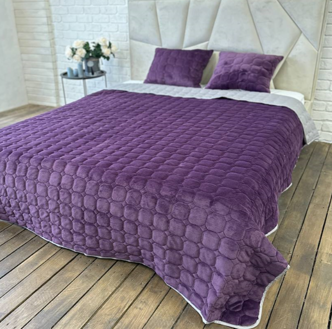 Покрывало стеганое с подушками в комплекте 220х240 см Фиолетовый