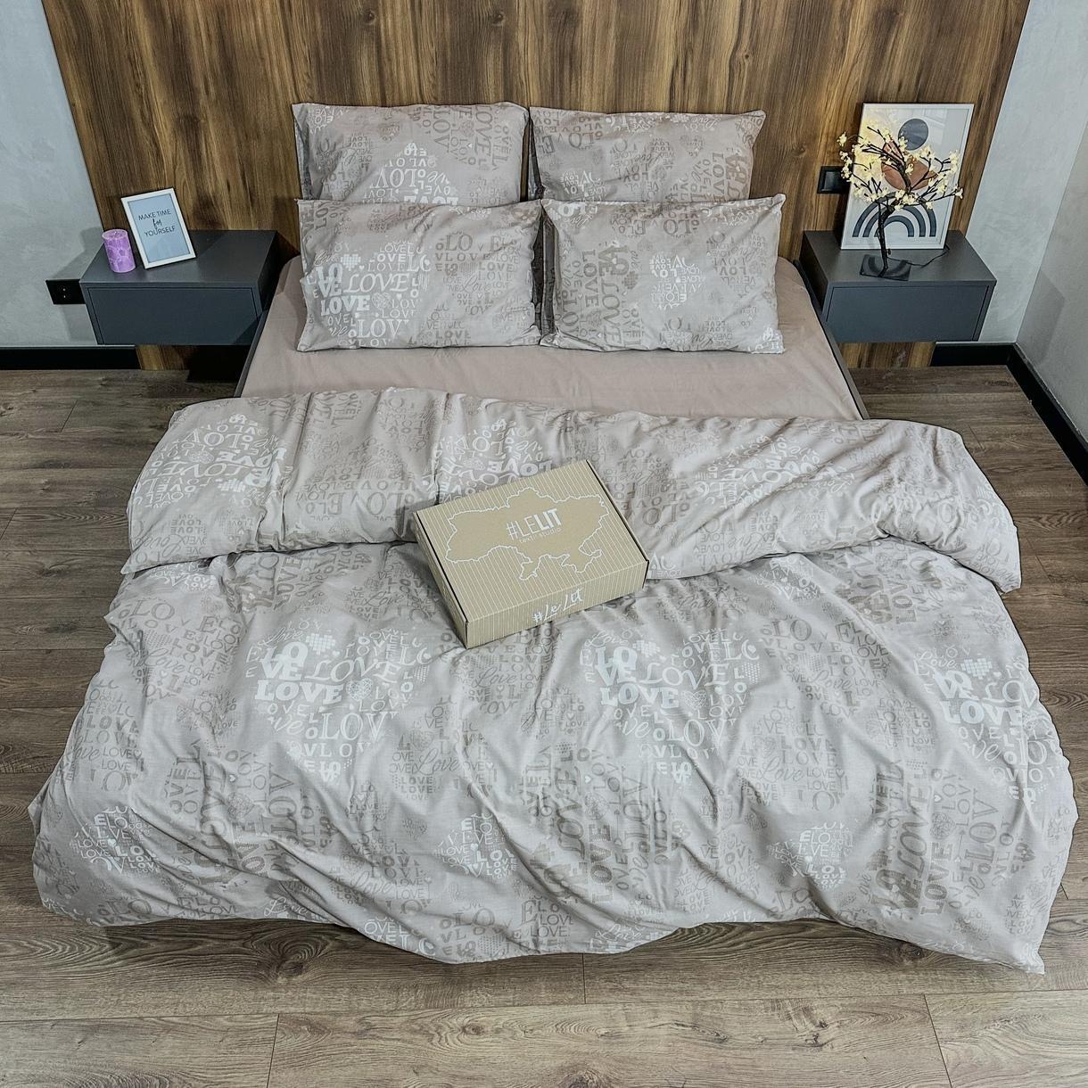 Постільна білизна Lelit бязь євро Бежевий з принтом (B-1135)