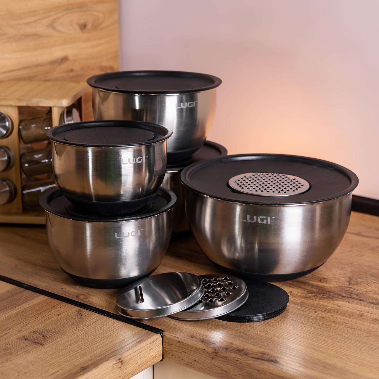 Набор блюд из нержавеющей стали с крышками и терками 5 шт. 5/4/2,5/2/1,5 л - фото 1