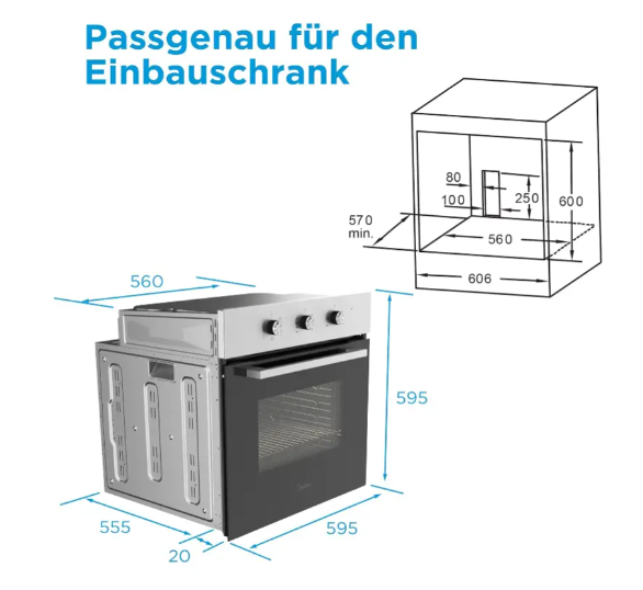 Духова шафи вбудована Midea 65M80M1IX електрична духовка 3000 Вт 70 л (65M80M1IX) - фото 4 Духова шафи вбудована Midea 65M80M1IX електрична духовка 3000 Вт 70 л (65M80M1IX) - фото 4