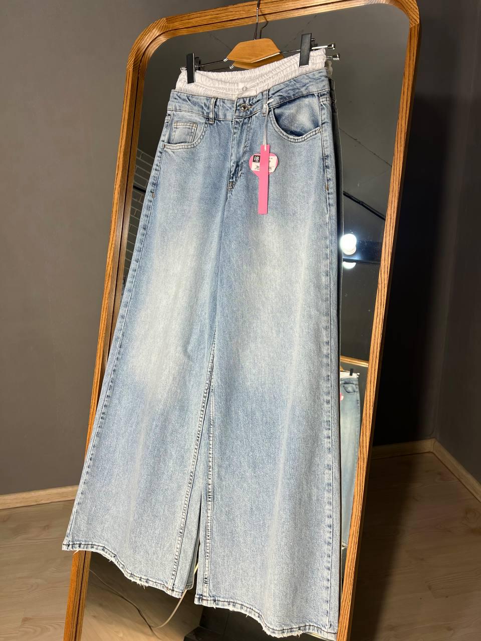 Джинси жіночі I8 162-24 PALAZO BOXER резинка на талії широкі кльош від стегна р. 27 Білий/Блакитний (1593) - фото 6