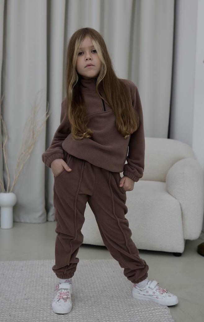 Костюм детский теплый флисовый 134 см Коричневый (1012)
