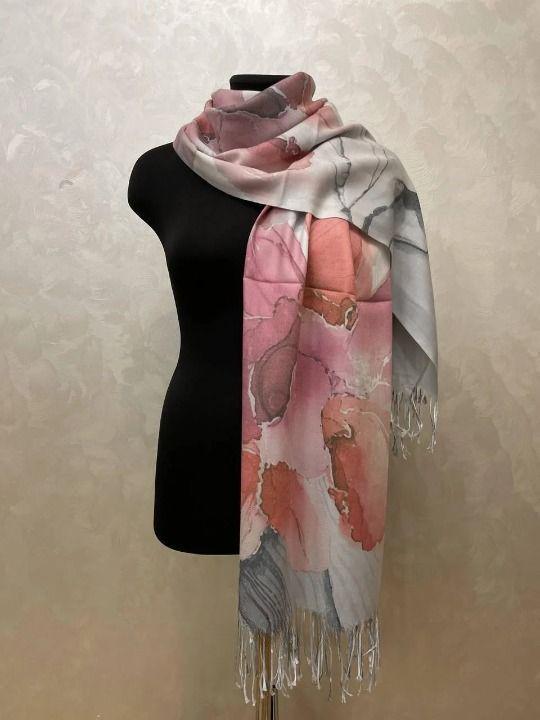 Шарф кашемировый Sharell Розовый Серый (ШарфКаш25)