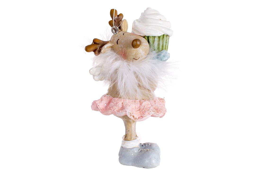 Подвеска новогодняя декоративная BonaDi Олень в розовой юбочке с пирожным (831-418)