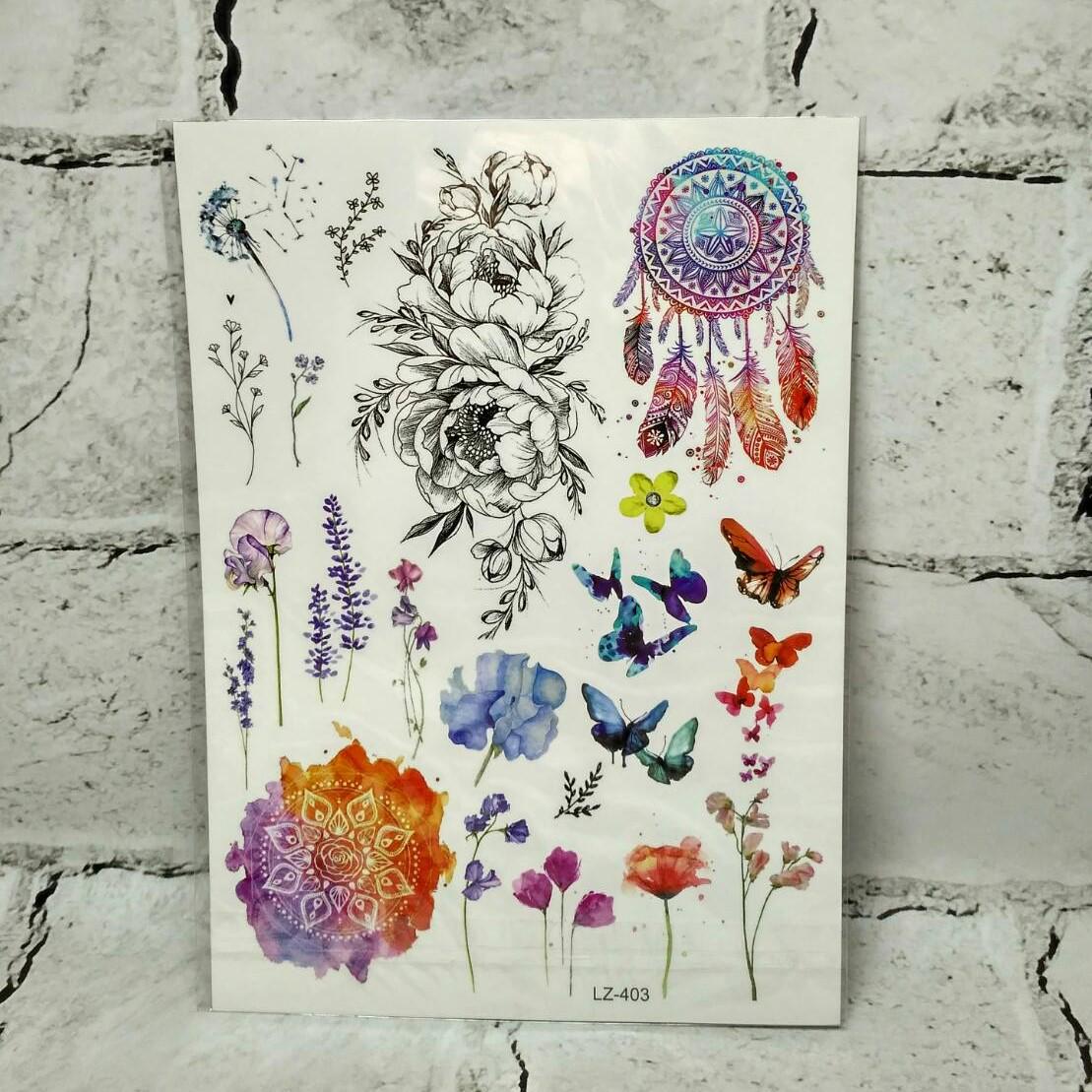 Временные тату Микс лист 21х15 см (LZ-403)