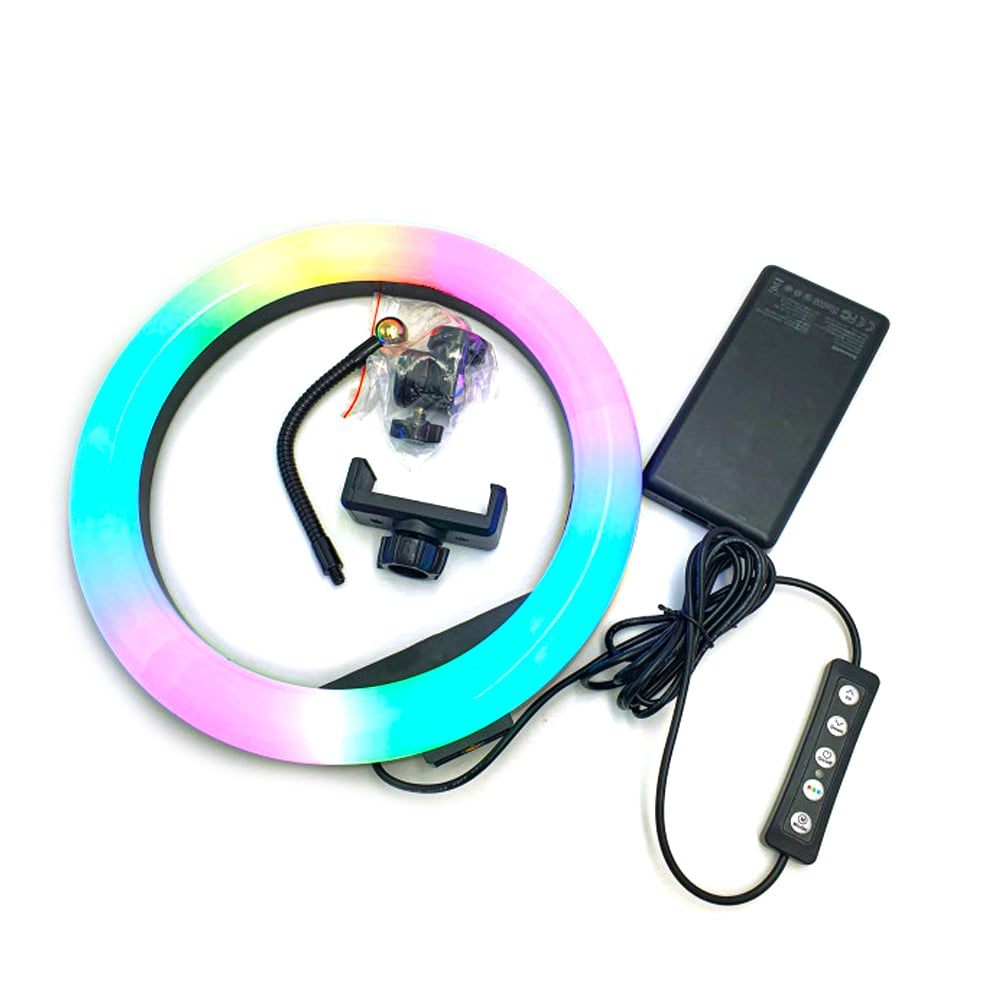 Кольцевая светодиодная цветная лампа RGB LED MJ26  26 см со штативом 2 м (120.371) - фото 2