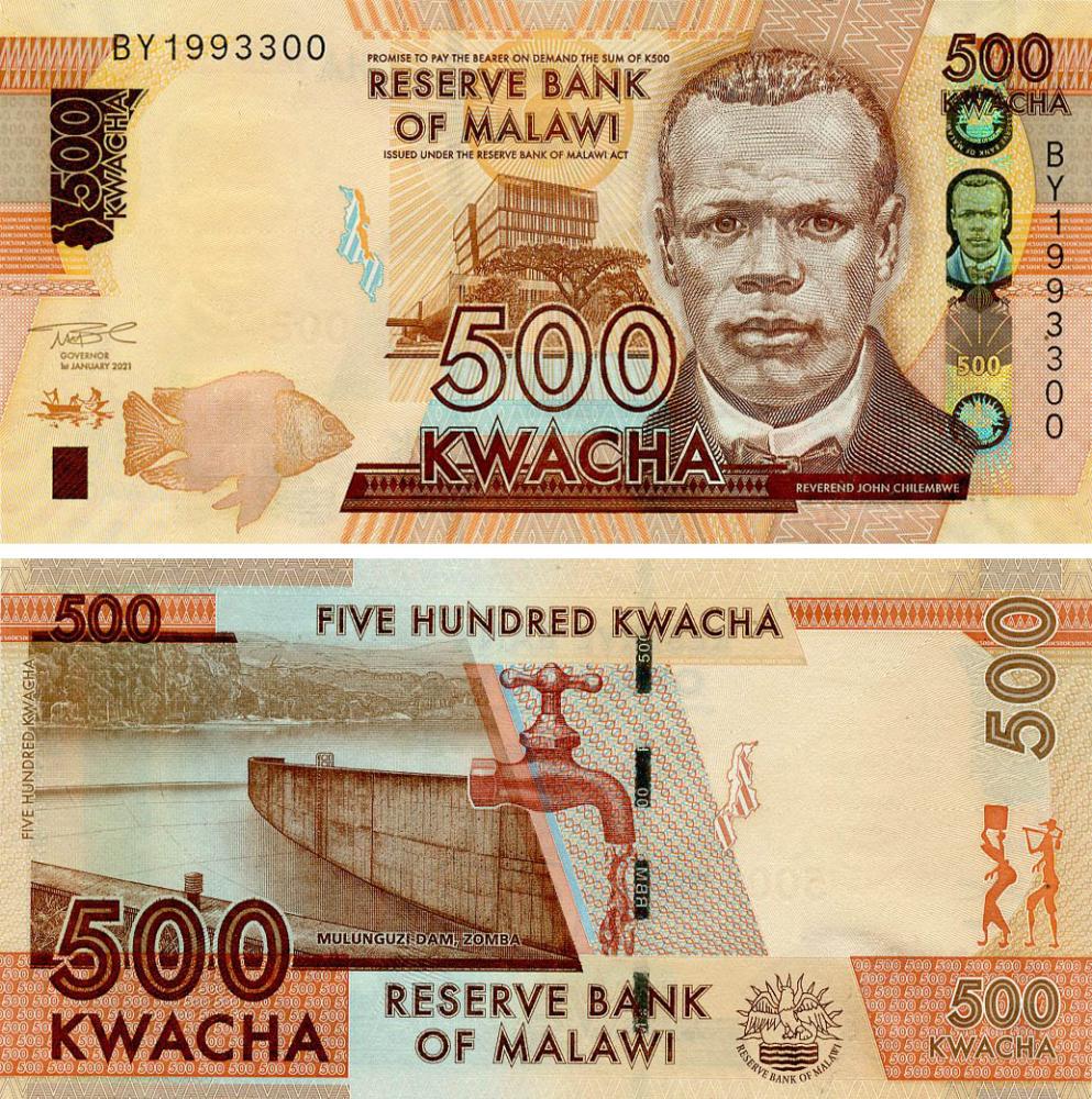 Коллекционная банкнота Малави 500 квача 2021 UNC (P66)