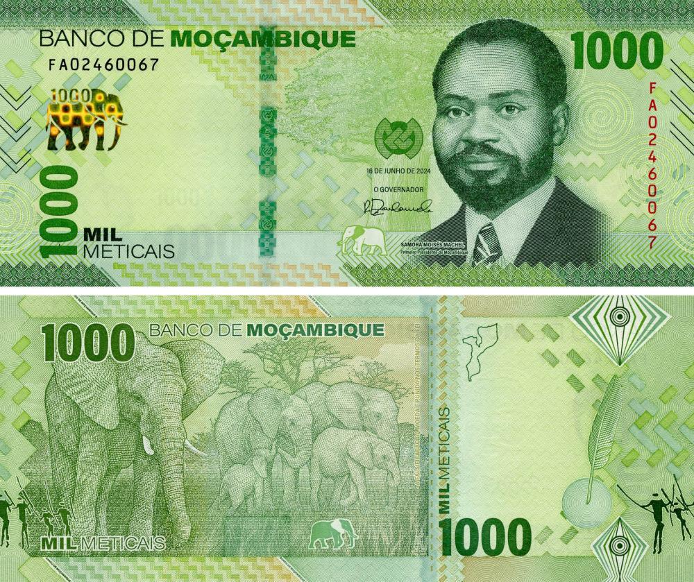 Колекційна банкнота Мозамбік 1000 метикалів 2024 UNC Слони (PW160)