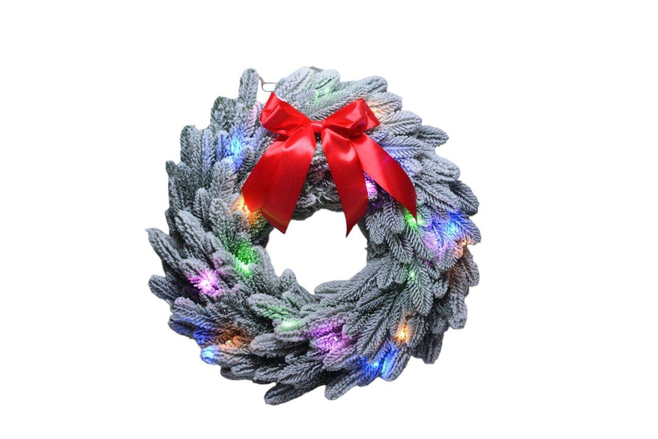 Венок новогодний литой Премиум заснеженный с подсветкой d 55 см 16 см