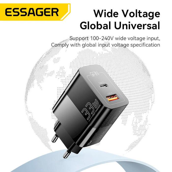 Зарядное устройство Essager Pinchen 33W Travel Phone Charger USB A TYPE C EU Black (ECTAC-PCB01-P) - фото 5 Зарядное устройство Essager Pinchen 33W Travel Phone Charger USB A TYPE C EU Black (ECTAC-PCB01-P) - фото 5