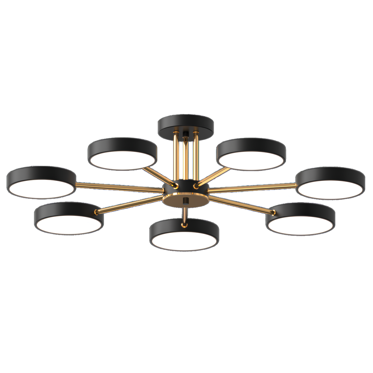 Светодиодная люстра Sirius 126W с семью плафонами круглой формы 3000-6500K Черный/Золотой (B X13242/7 BK+FGD)