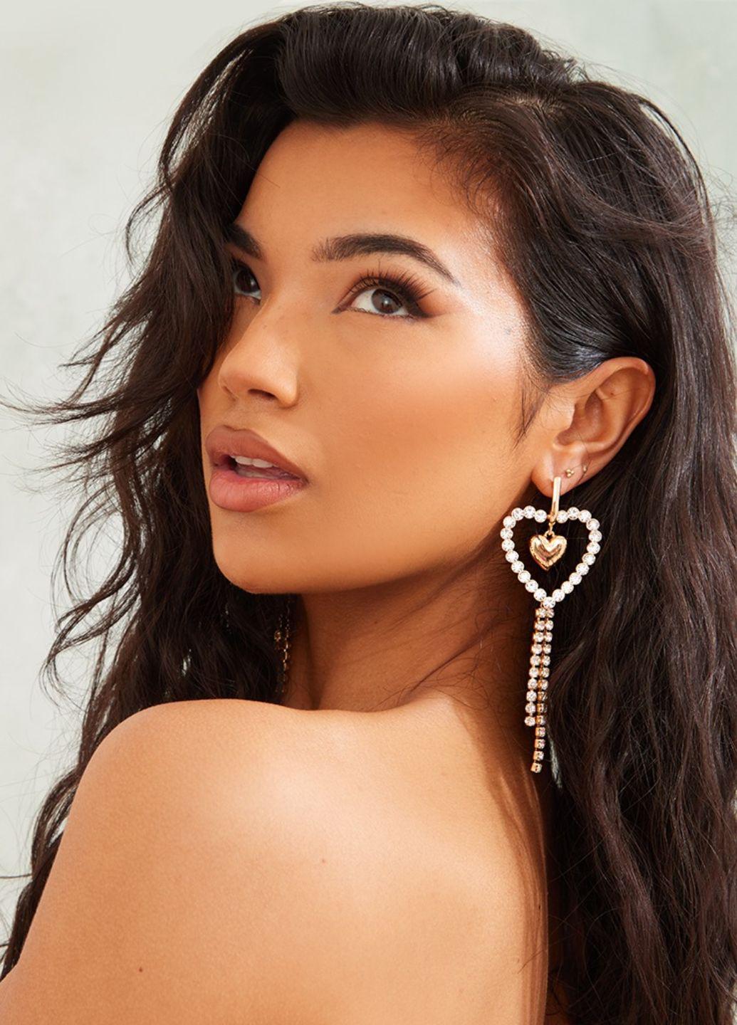 Серьги женские сердечки с подвесками Pretty Little Thing Золотистый (12336)