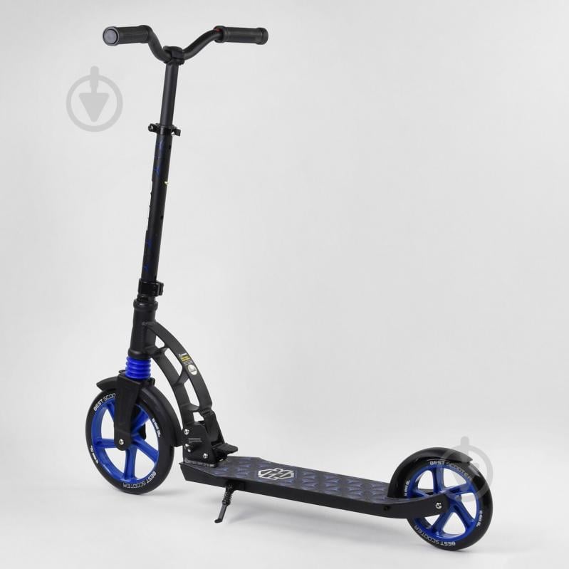 Самокат двоколісний Best Scooter з PU колесами, 1 амортизатором Black/Blue (99663) - фото 6