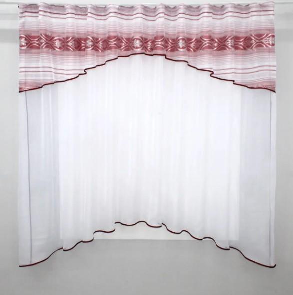 Гардина на кухню арка 280х170 см Бордовый/Белый (00к 59-783)